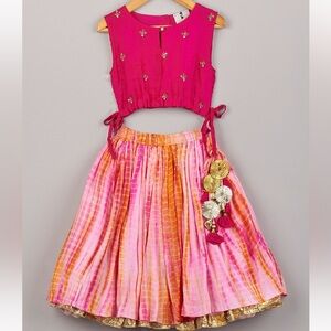 Pink tie dye lehenga choli for kids .